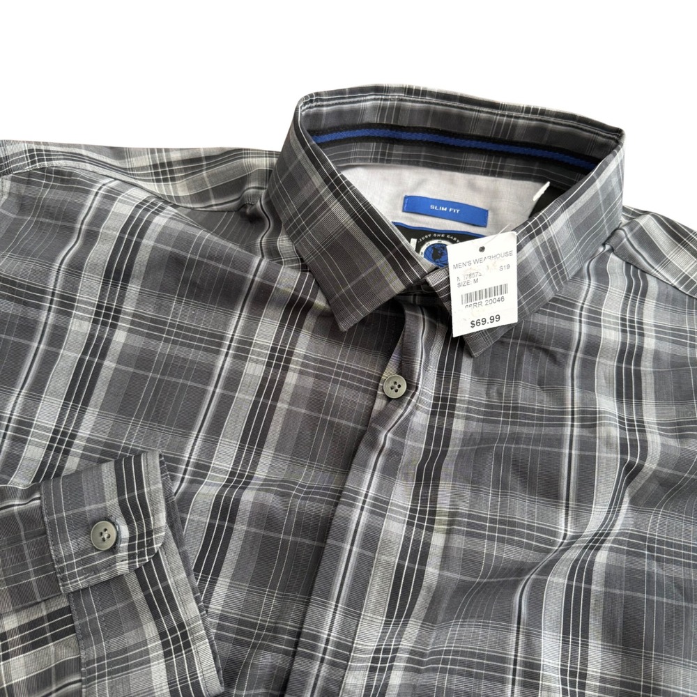 Joseph Abboud JOE‎ Mens Slim Fit Grey Plaid Long Sleeve Button Down Shirt Medium